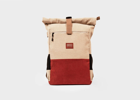 Mochila diaria en beige y rojo