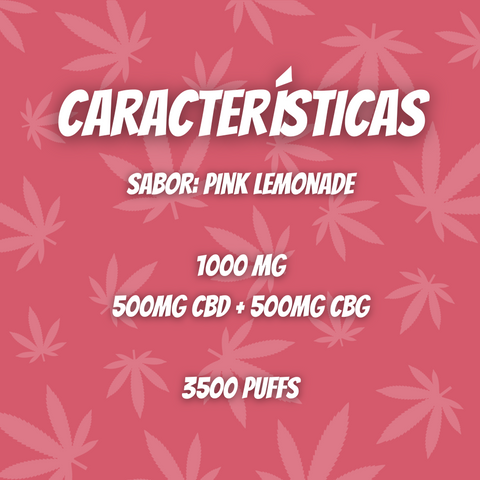 Vape de CBD e CBG Pink Lemonade, Caneta Descartável 1000mg