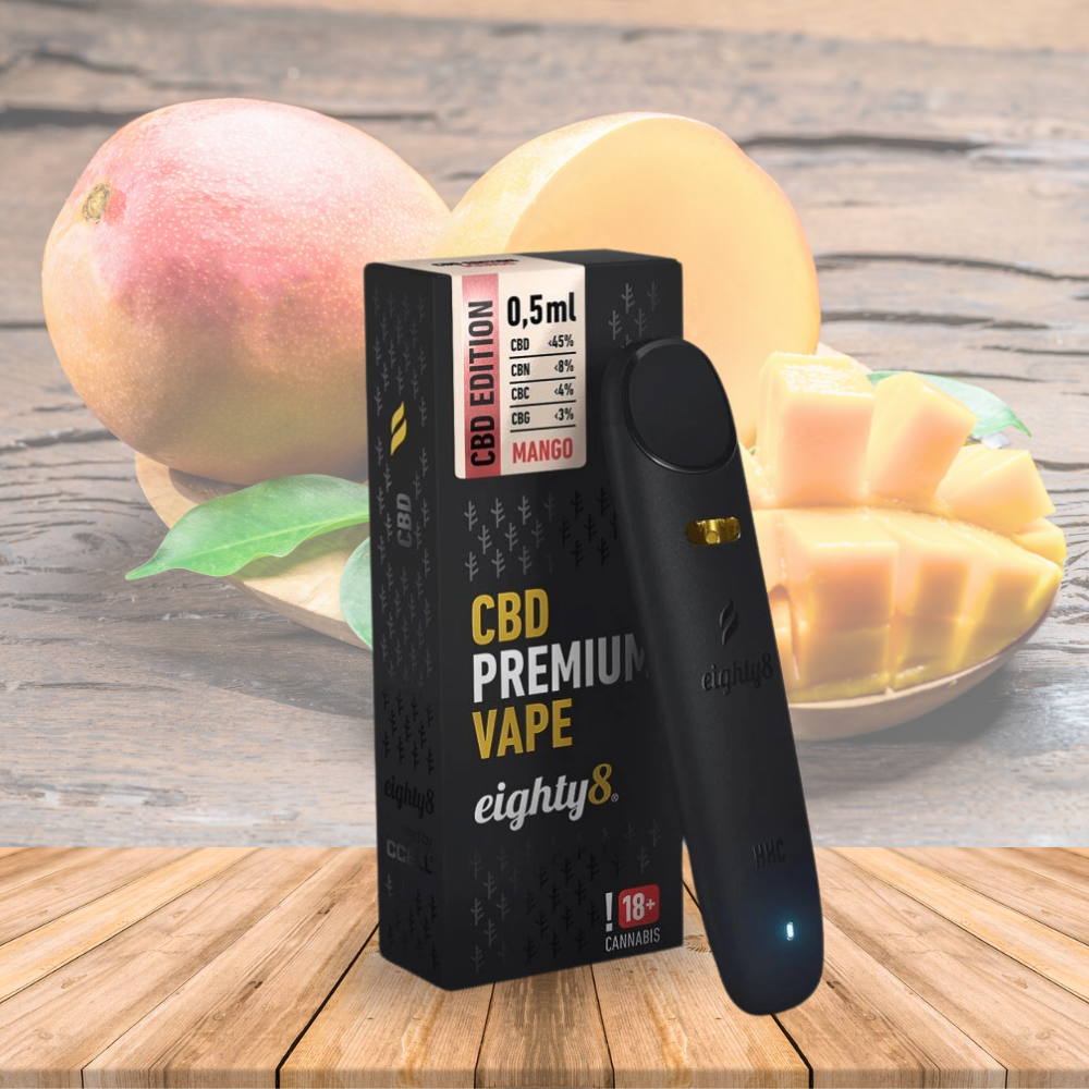 Vape CBD 45%, Mango Premium, Eighty8 0,5 ml