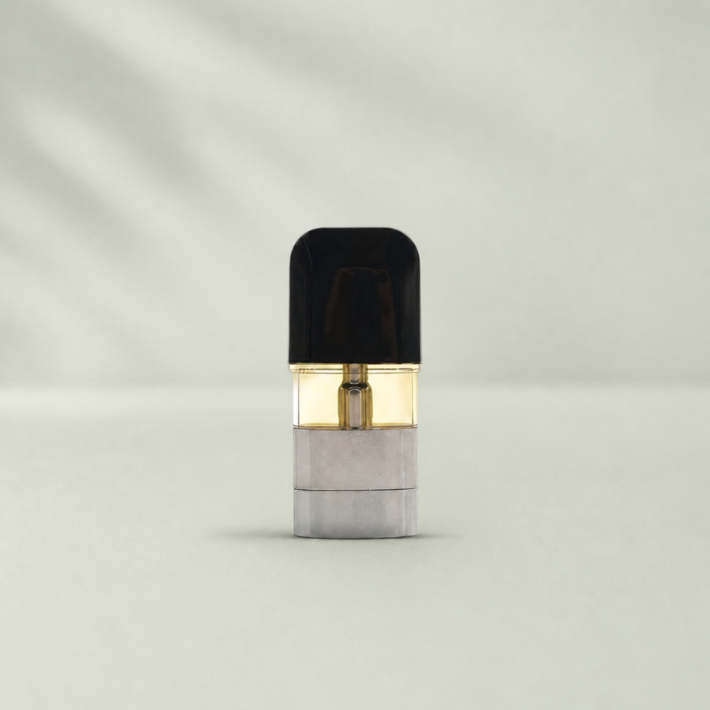 Cartouche CBD Vape Amnésia sur fond inspiré Beldia avec ombre réaliste unique