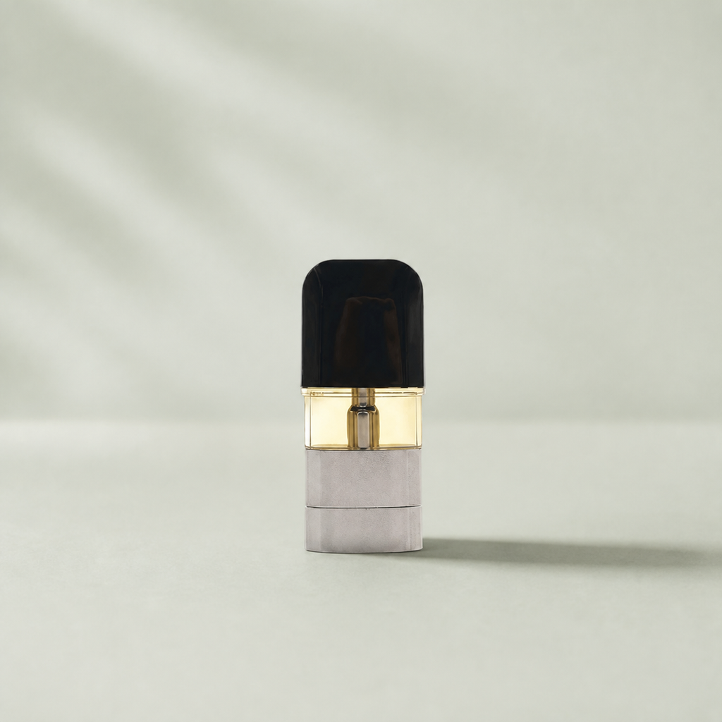 Cartouche CBD Vape Banana Cream sur fond inspiré Beldia avec ombre réaliste unique
