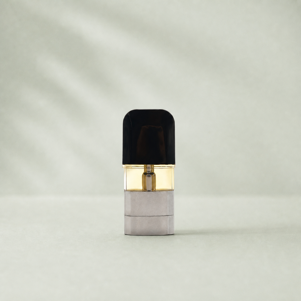 Cartouche CBD Vape Lemon Haze sur fond inspiré Beldia avec ombre réaliste unique