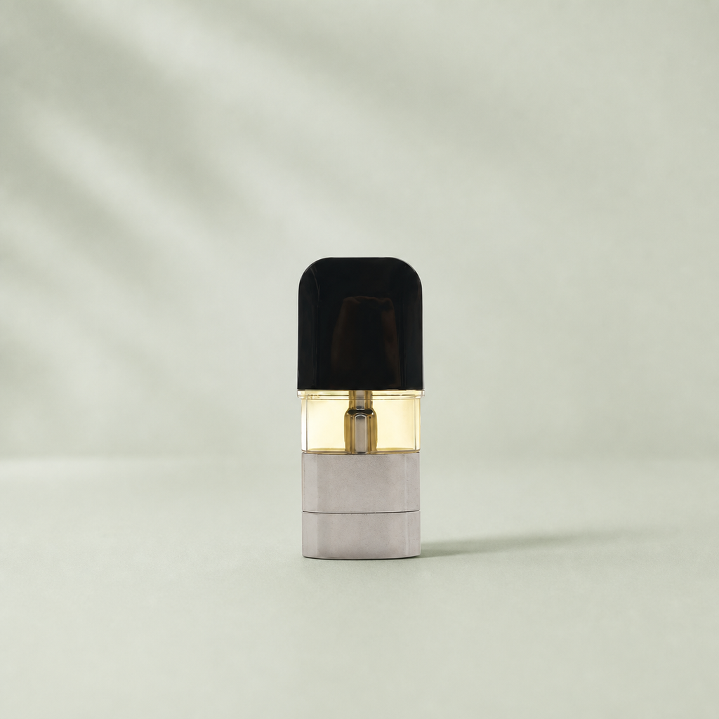 Cartouche CBD Vape Orange Bud sur fond inspiré Beldia avec ombre réaliste unique