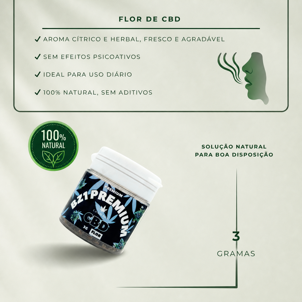 Informações sobre Flor de CBD BZ1 Premium, 3g