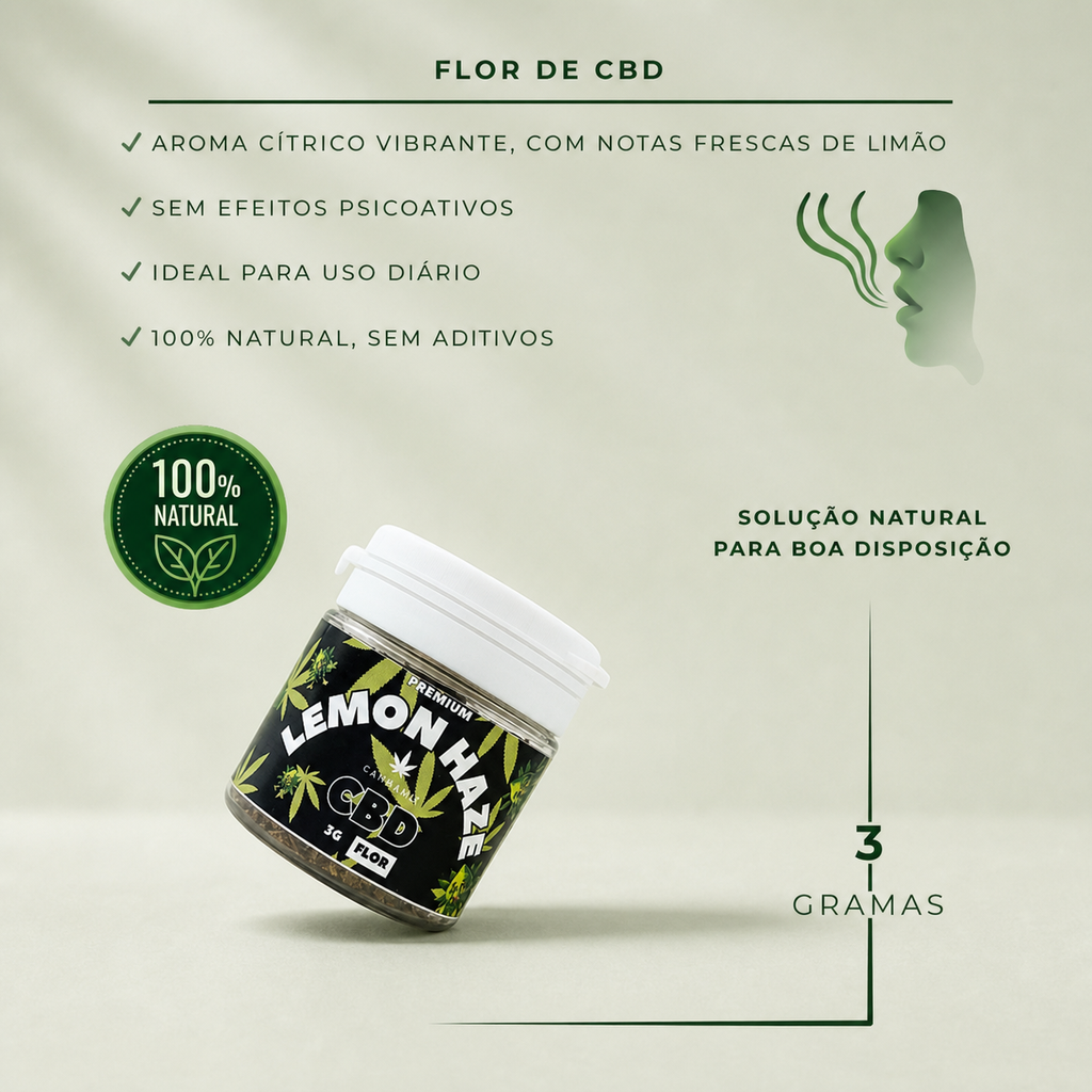 Informações sobre Flor de CBD Lemon Haze Premium, 3g