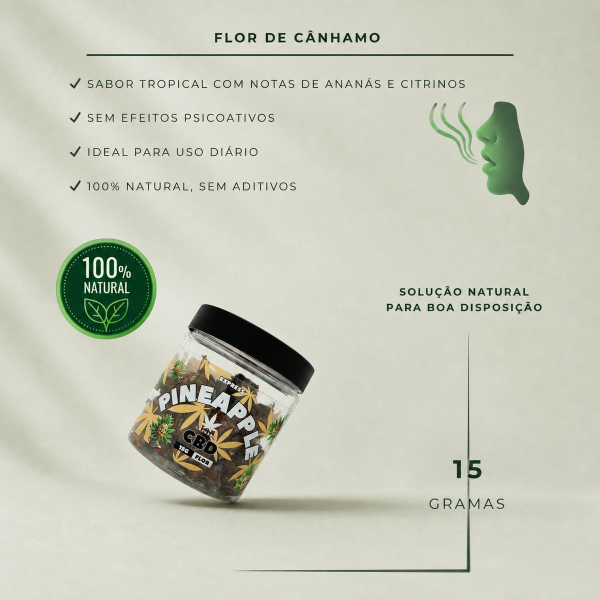 Informations Flor de CBD Pineapple Express 15g sur fond Beldia